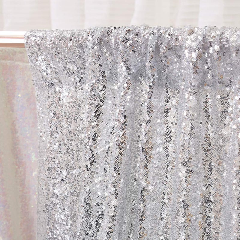 SquarePie Sequin Backdrop 8FT x 8FT Silver Background Sparkly Curtain for Wedding Party Decoration - Image 5